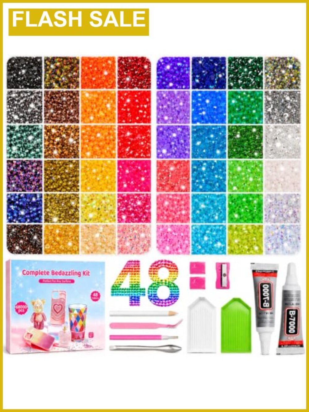 48 Colors 3mm Resin Flatback Rhinestones Bedazzling Kit 68000pcs